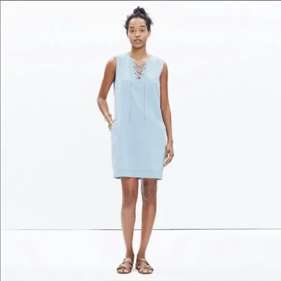 Madewell denim chambray lace up dress‎