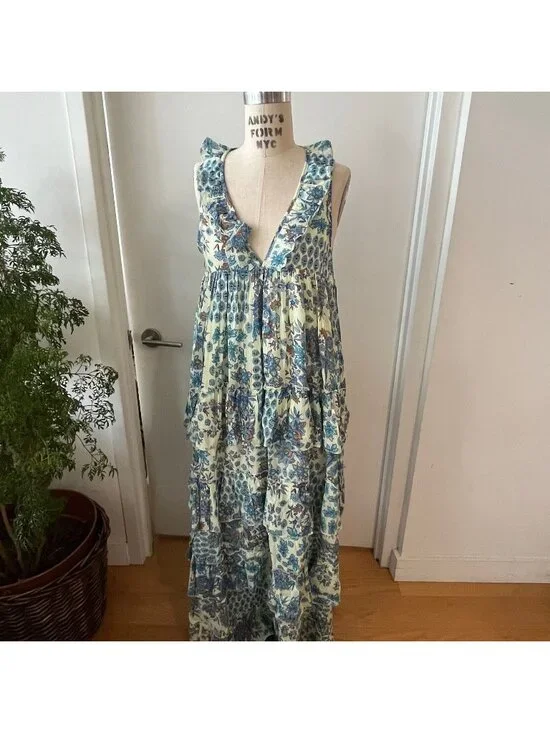NWT GUADALUPE  Floral Sleeveless Tiered Ruffle Maxi Dress‎ Size Medium