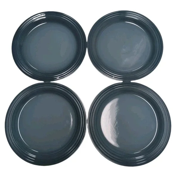 4 New Le Creuset Blue Chambray Dinner Plates 10.5