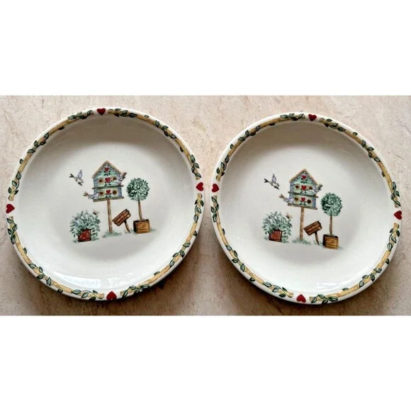 Thomson Pottery Birdhouse Salad Plates Birdhouse Hearts Vine 7 3/4