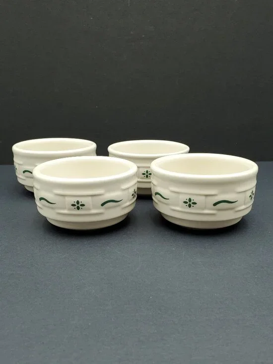 Longaberger Woven Traditions Heritage Green Stackable Custard Cups Dessert Bowls