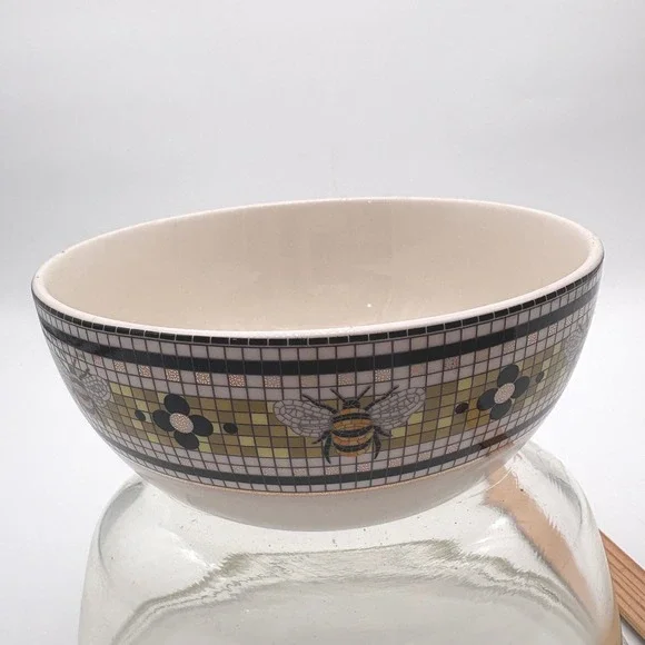 Anthropologie Bumblebee Mosaic Ceramic Bowl Yellow Black Gold Serving Dish 6in