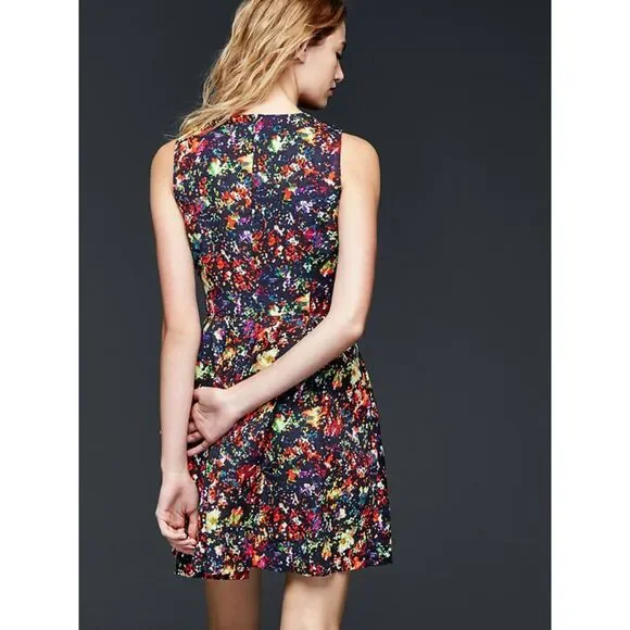 Gap Women's Confetti fit & flare Black Floral Printed Sundress Womens Size 0 NEW