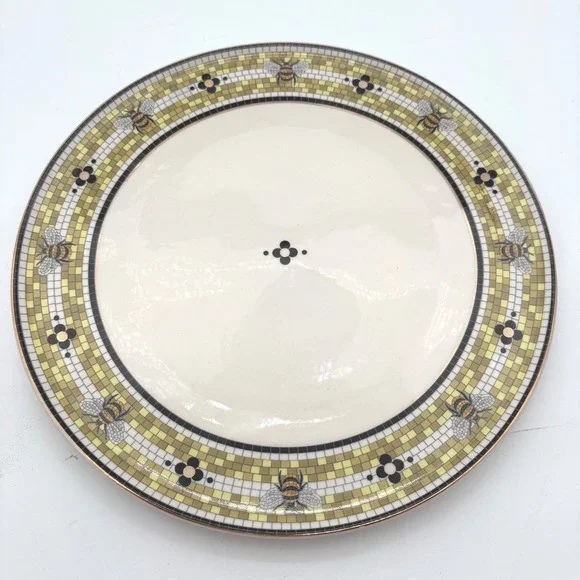 Anthropologie Bistro Tile Honey Bee Mosaic Dinner Plate Yellow Gold Rim 10.5in