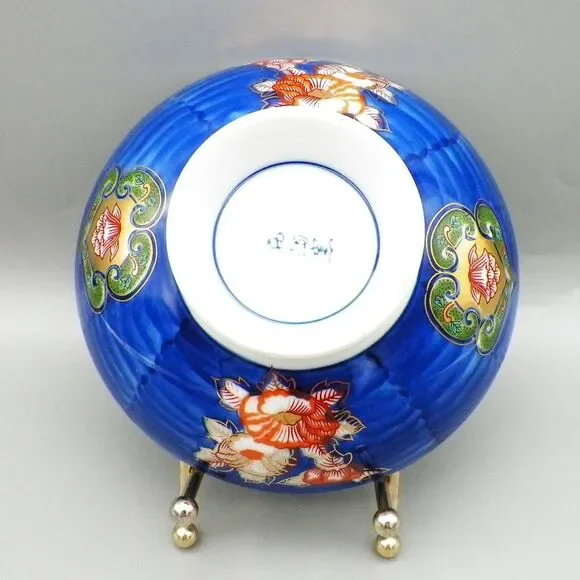 Japanese Arita-ware (Arita-yaki) Porcelain Footed Rice Bowl Cobalt Blue Vintage