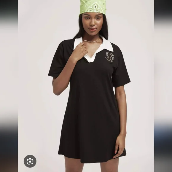 Black Polo Dress with White Collar and Logo M