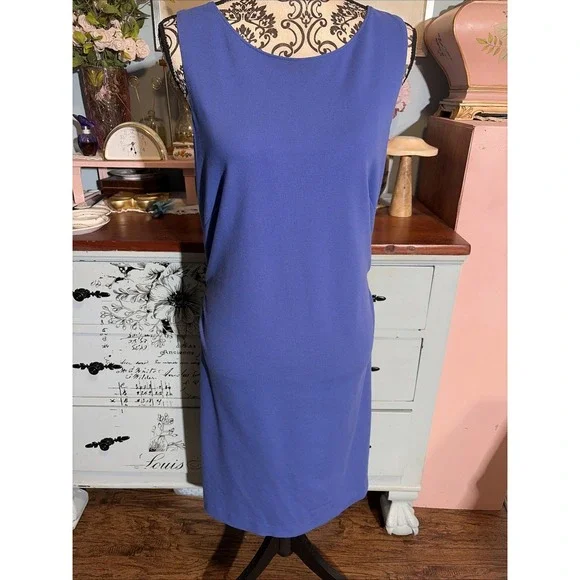 Etcetera Women's Blue Sleeveless Shift Dress Ruched Back size 8