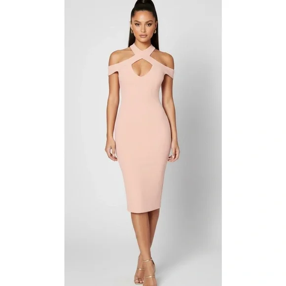 NOOKIE Hollywood Midi Dress in Blush Extra Small XS NWT Halter Cutout
