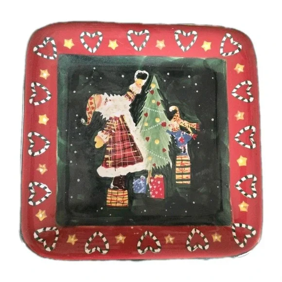 New Noble Excellence Santa Mates Square Christmas Plate 8.5