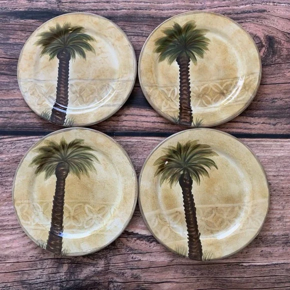 4 Tabletops Unlimited BELLAGIO Salad Lunch Plates Palm Tree 8.5