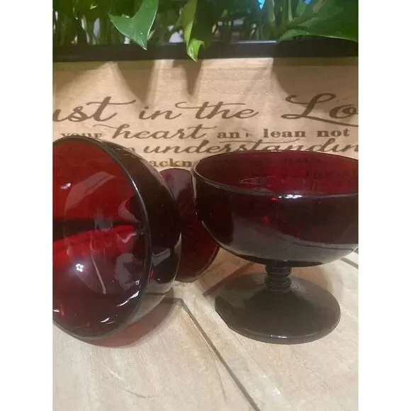 Monarch Ruby Red Champagne Coupes or Tall‎ Sherbet Glasses Set Of 2