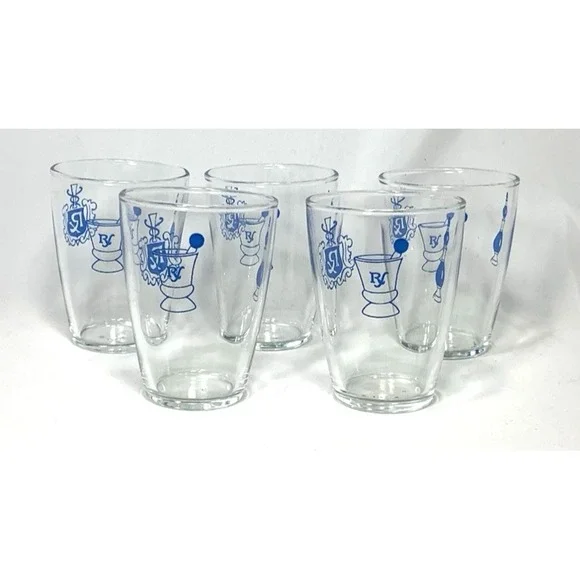 Libbey Novelty Tumblers Pharmacy Rx Vintage Barware Juice Set of 5 Glasses 3.5
