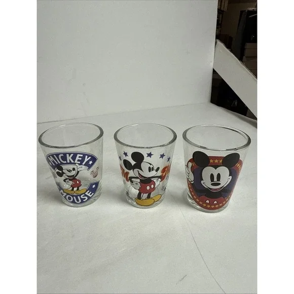 Set of‎ 3 Disney Mickey Mouse 1.5oz Clear Shot Glasses Set No Box