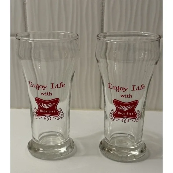 Miller High Life Collectible Beer Glass Red Logo Lot 2 Breweriana Barware MCM
