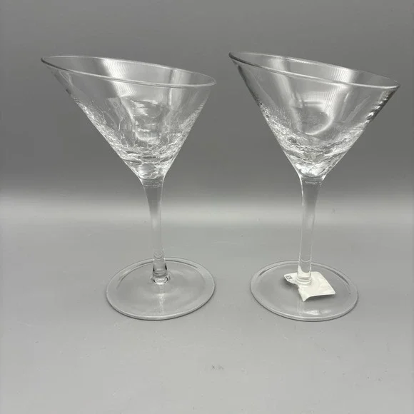 PIER 1 Angled Rim Crackle Martini Glasses 7.25