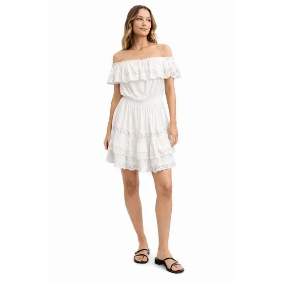 MELISSA OBADASH Sleeveless Crochet Mini‎ Dress White Small
