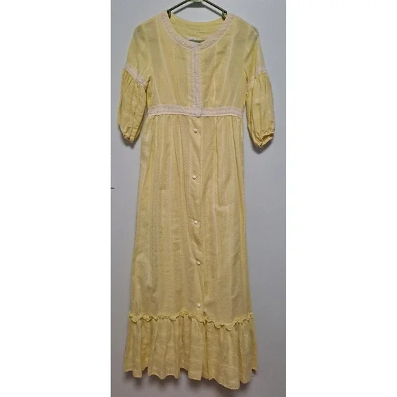 Vintage Yellow Two‎ Piece Jr's Lounge Craft Full Lenth Dress 70's Boho