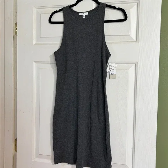 BP Bodycon Dress Womens Medium Grey‎ New Ribbed Knit Racerback Mini Tank Dress