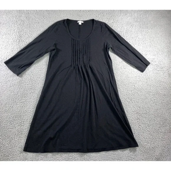 Garnet Hill Maxi Dress Women L Black Lagenlook Boho Babydoll Cotton Modal 3/4‎