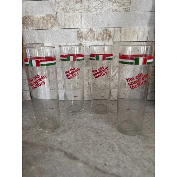 Old Spaghetti‎ Factory Glasses Set 4 Italian Stripe Tumblers 12 Oz 7