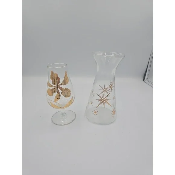 Vtg Corning Atomic Starburst Glass‎ Dressing Carafe bud vases