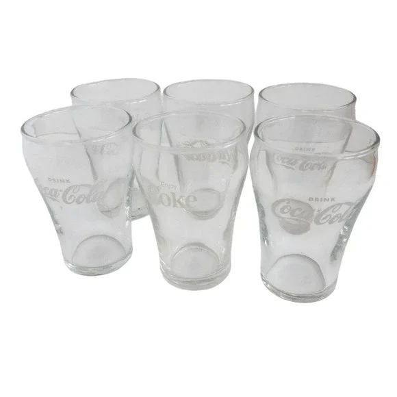 Coca-Cola Drinking Glasses Unisex OS Clear Bell Shape Logo Glass Set of‎ 6