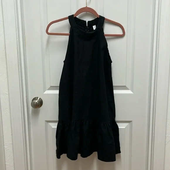 Black Linen‎ Halter Ruffle Mini dress
