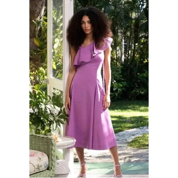 NWT Veronica Beard Beilla‎ One Shoulder Midi Dress Vivid Orchid Size 6 MRSP $598