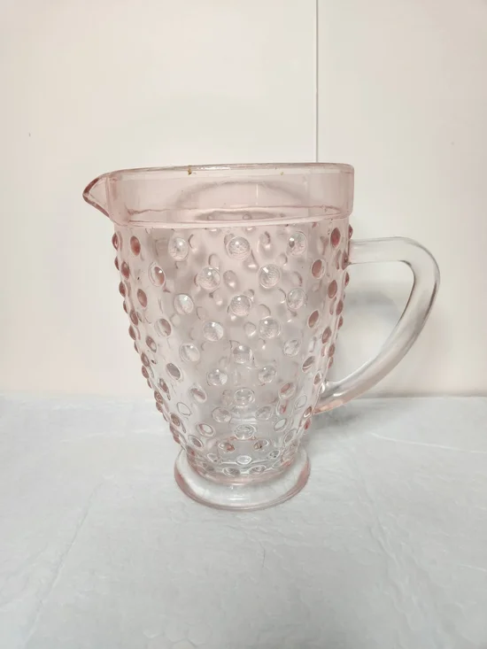 VTG Pink Depression Hobnail Glass Pitcher  7.5