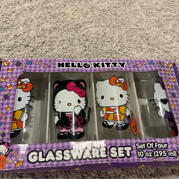 Hello Kitty Glassware Set‎ Unisex OS Purple New Halloween 4pk 10oz Glasses