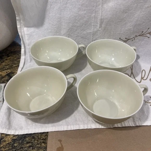 Vintage Nunome China Japan Tea Cups Set 4 Ivory Crackle Glaze Ceramic 4.25