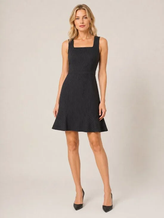 White House Black Market Pinstripe Square Neck Fit and Flare Dress 4 #A3962