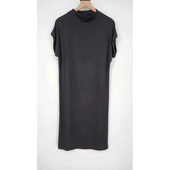 Clara Sun Woo Black‎ Mock Neck Midi Dress Womens Small LBD Contemporary Chic