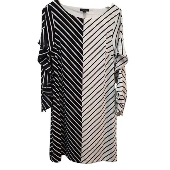 Alfani Womens Colorblocked Ruffle-Sleeve‎ Flounce Dress size 6 black white