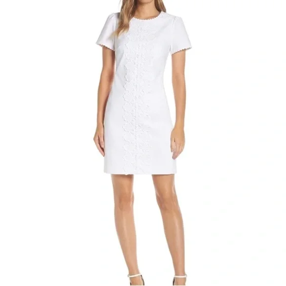 Lilly‎ Pulitzer Short Sleeve Lace Dress Maisie Stretch Shift Resort White