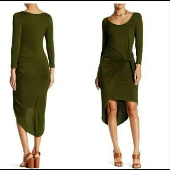 2/$30 Nordstrom The Vanity Room 3/4 Sleeve Olive Army Green Jersey Knot Dress, L