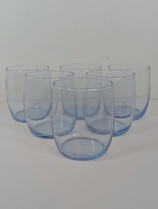Vintage Libbey Set of 6 Misty Blue Curved Water Drinking Glasses