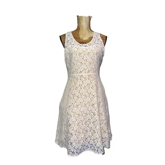 I Heart Ronson Cream Sleeveless Tank‎ Dress With Gold Lining - Size 8