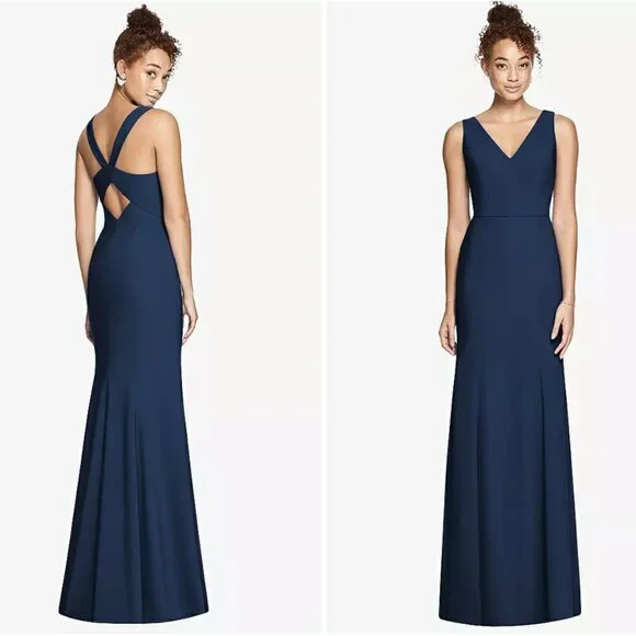 Navy V-Neck Maxi Dress with Cross-Back Straps