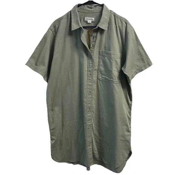 Eddie Bauer Womens 100% Cotton Dress‎ Sage Green/Button Front/Short Sleeve L NWT