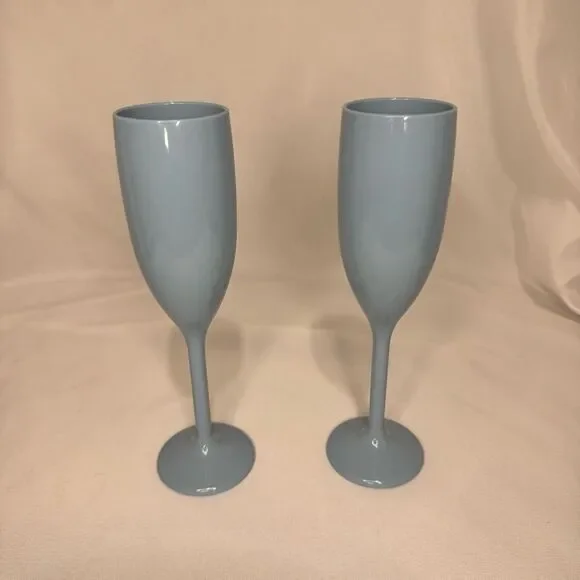 Dusty Blue Champagne Flute Wine Glass Set