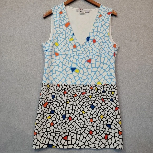 Desigual Women's Multicolored Mod Tank Dress Sleeveless Art V-Neck EU Sz 44 US M