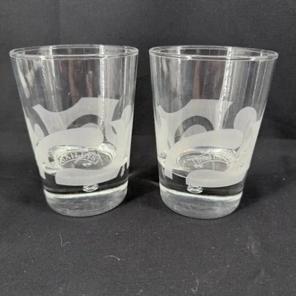 Baileys Irish Cream Frosted Swirl Rocks Glass Set of 2 Clear Barware Tumblers