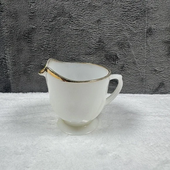Vintage Fire King Ovenware Creamer glass gold trimmed Classic