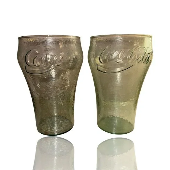 Vintage Coca-Cola Green Embossed Glass Set Retro Bell-Shaped 2-Piece