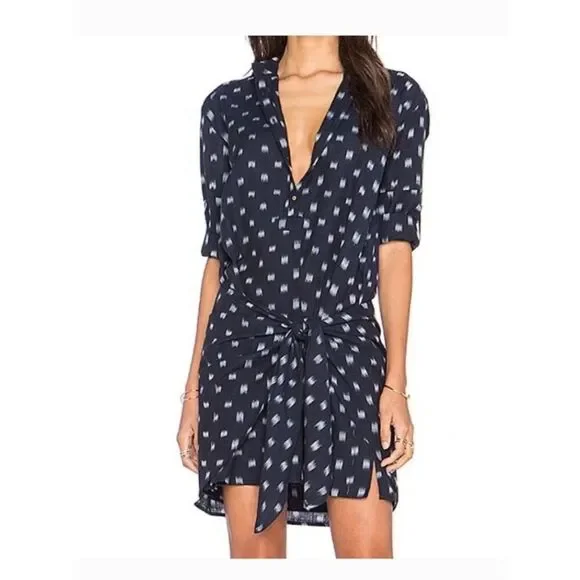 Ulla Johnson Corsica Dress Size 2 Navy Indigo Ikat Cotton Tie Waist Mini