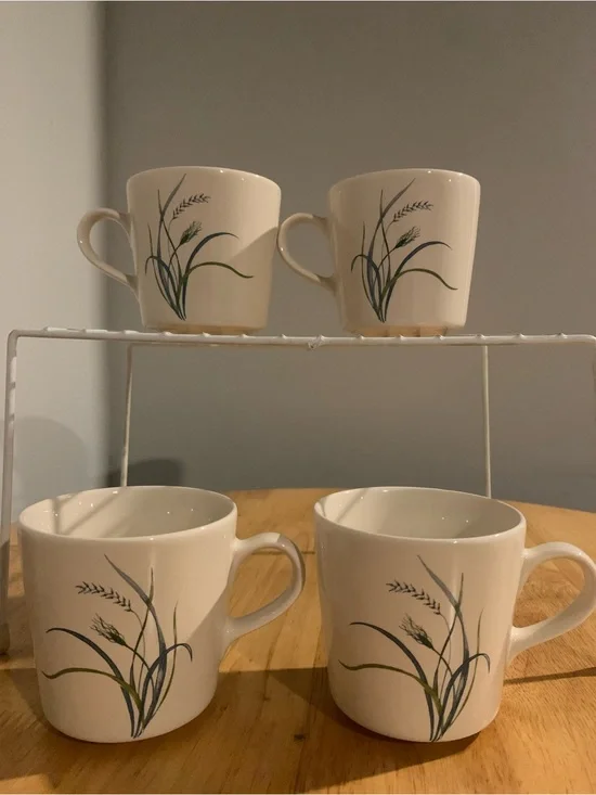 4 Corelle Blue Wheat Coastal Breeze Coffee Cups .