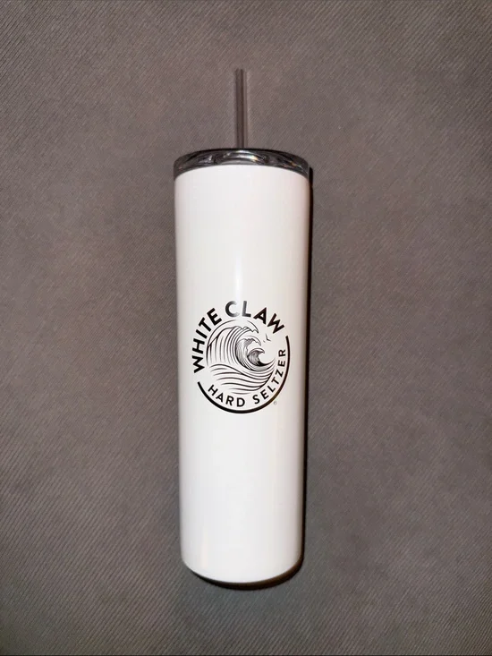White Claw White Stainless Steel Tumbler with Straw - Slim Insulated Cup