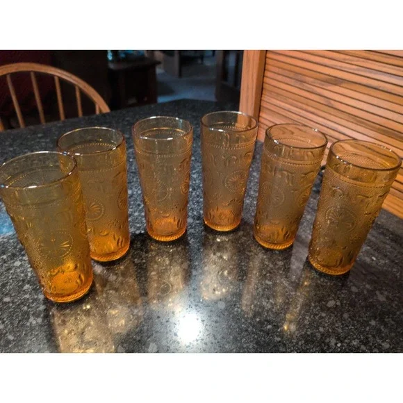 Set Of 6 Vintage American Concord Amber by Brockway Glass Co.  Tumblers