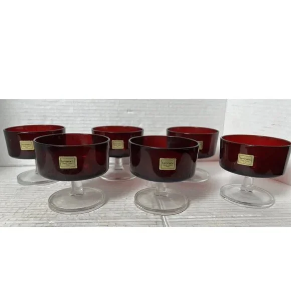 Vintage Luminarc France Ruby Red Glass Dessert Cups Set of 6 Stickered